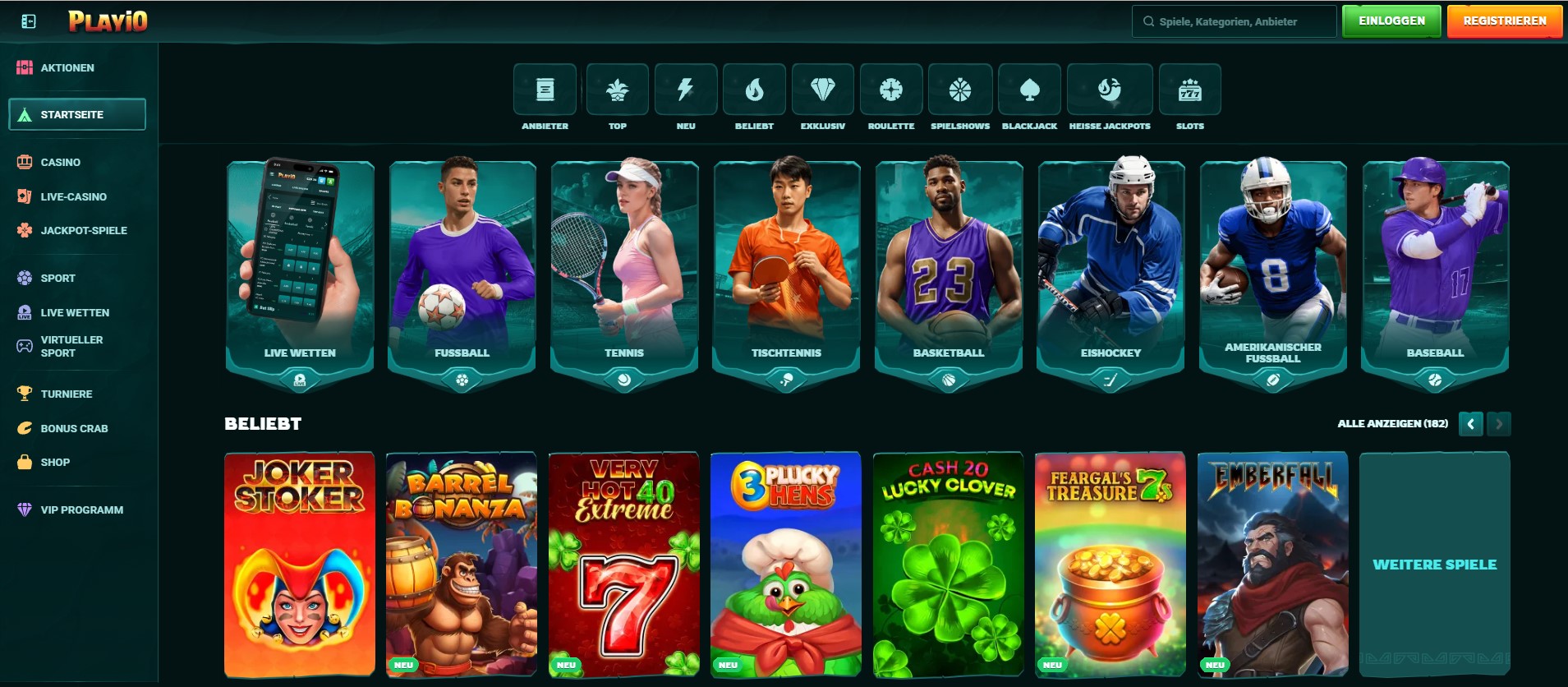 Casino-Website mit einer Vielzahl an Live-Casino-Spielen, darunter Gold Saloon Roulette, Crazy Time und Mega Fire Blaze Roulette Live. Die übersichtliche Navigation bietet Kategorien wie Casino, Live Casino, Jackpots und Sportwetten. Perfekt für Spieler, die ein Casinos ohne oasis suchen.